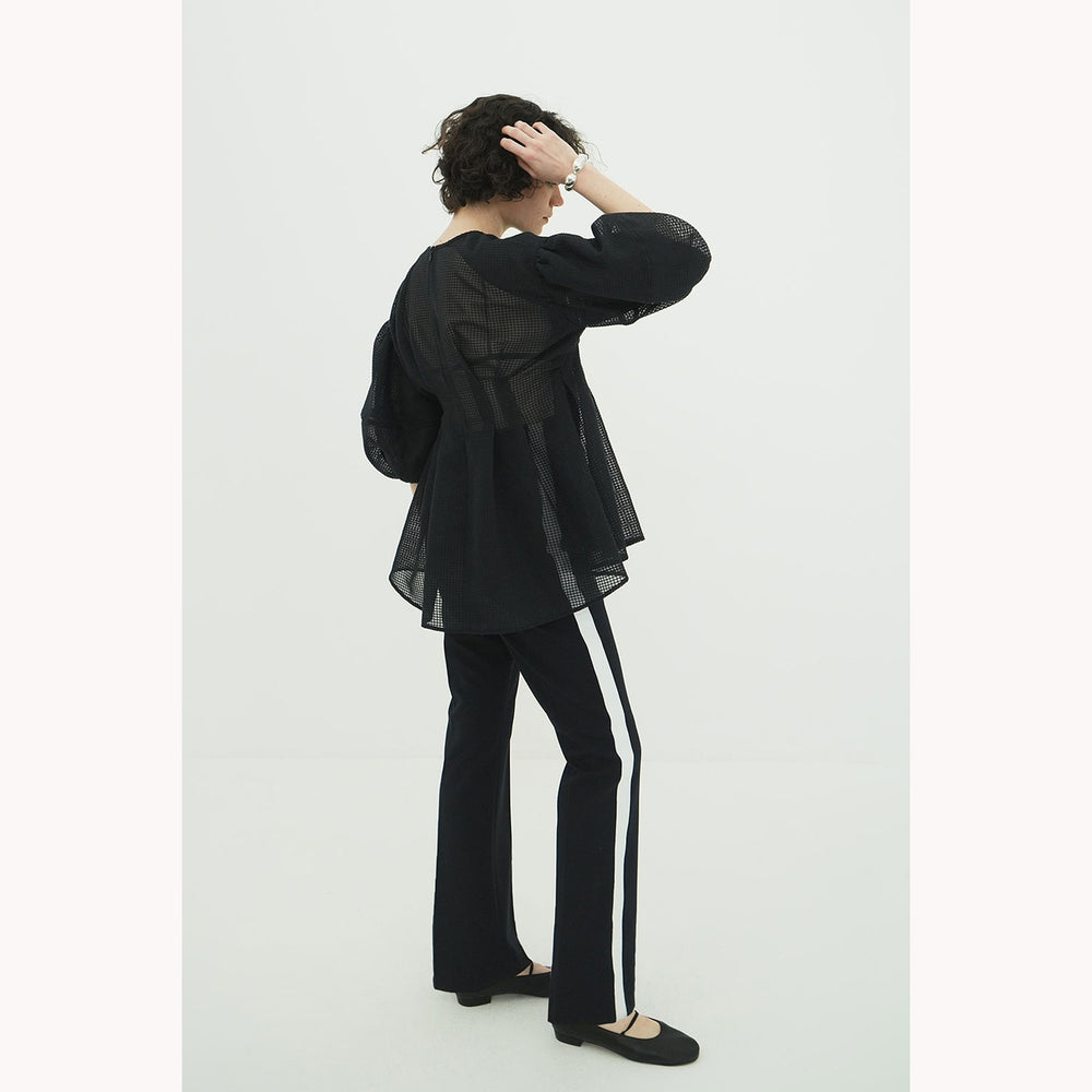 
                  
                    SHEER PLAID VOLUME SLEEVE TOPS -BLACK-
                  
                