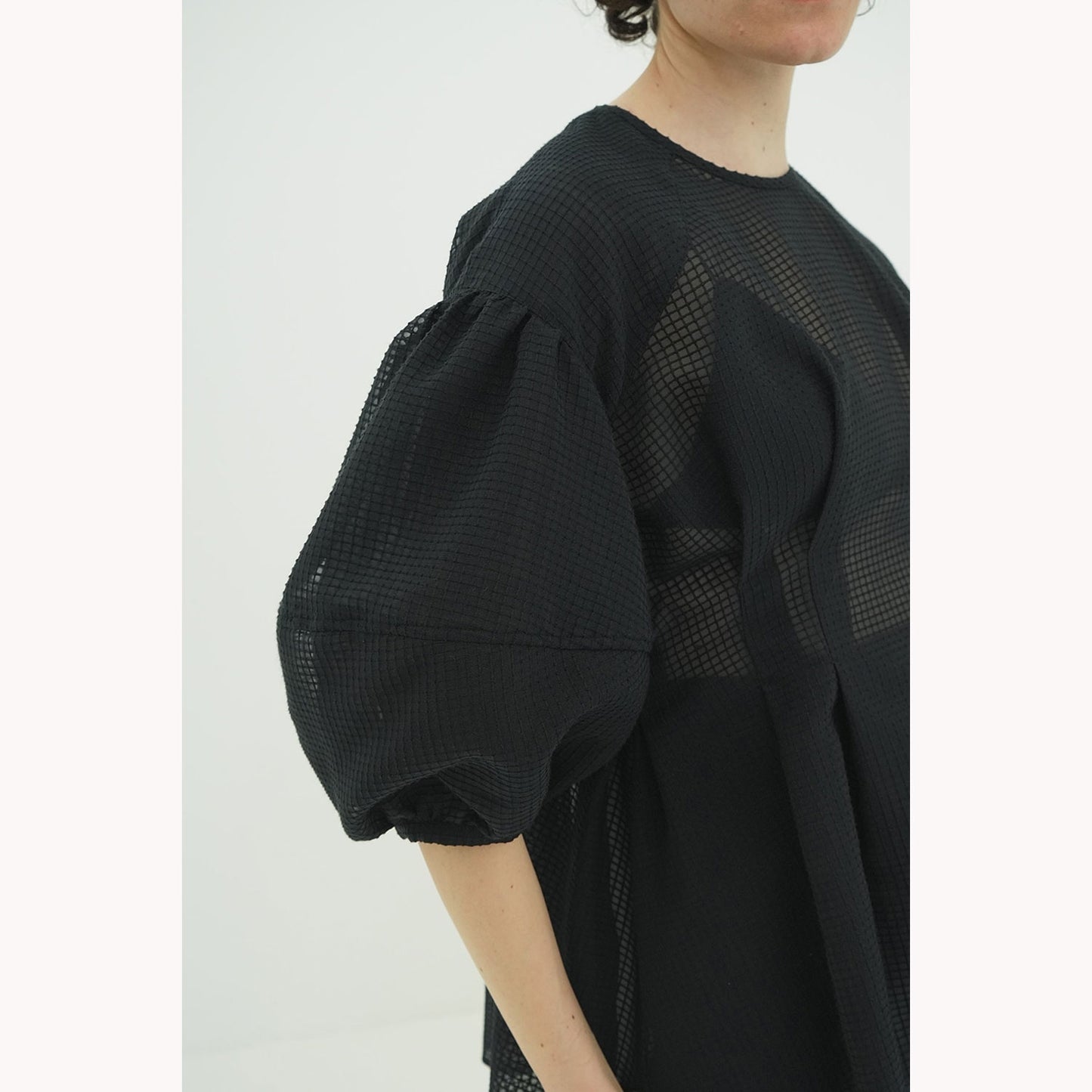 
                  
                    SHEER PLAID VOLUME SLEEVE TOPS -BLACK-
                  
                
