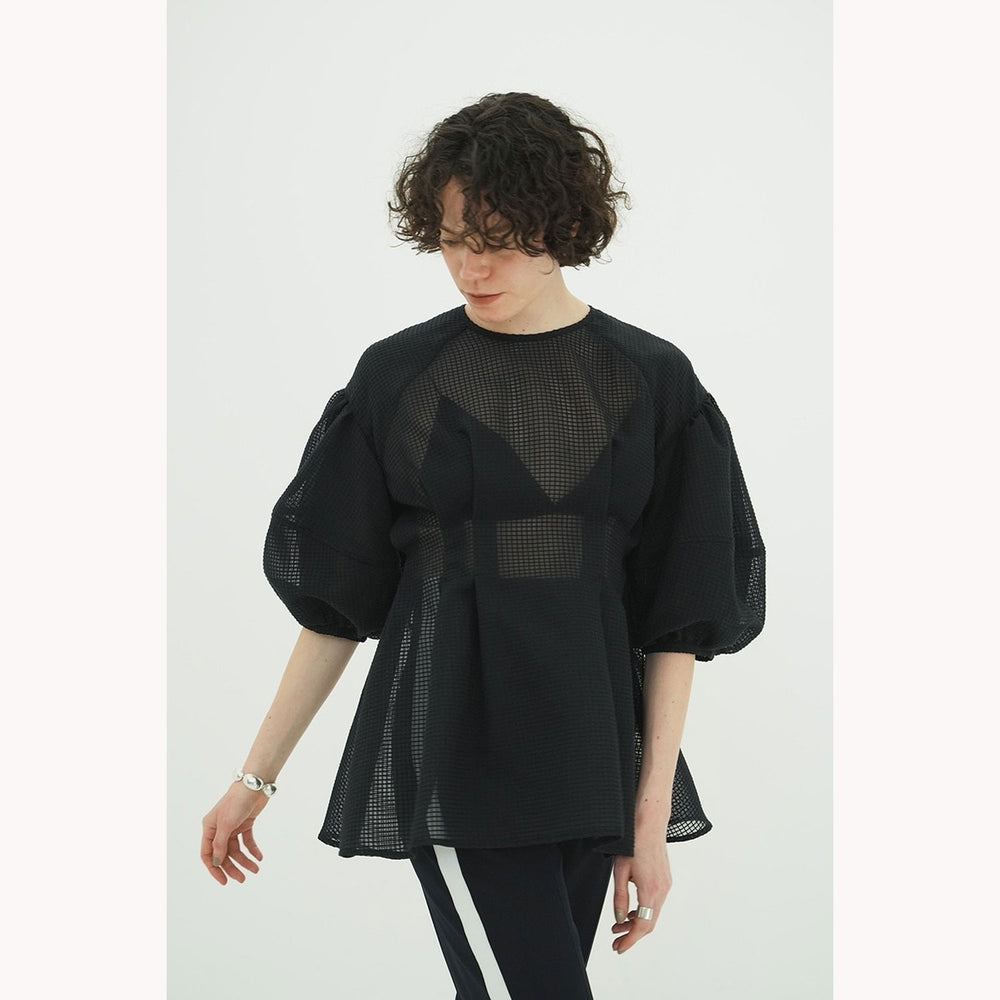 
                  
                    SHEER PLAID VOLUME SLEEVE TOPS -BLACK-
                  
                