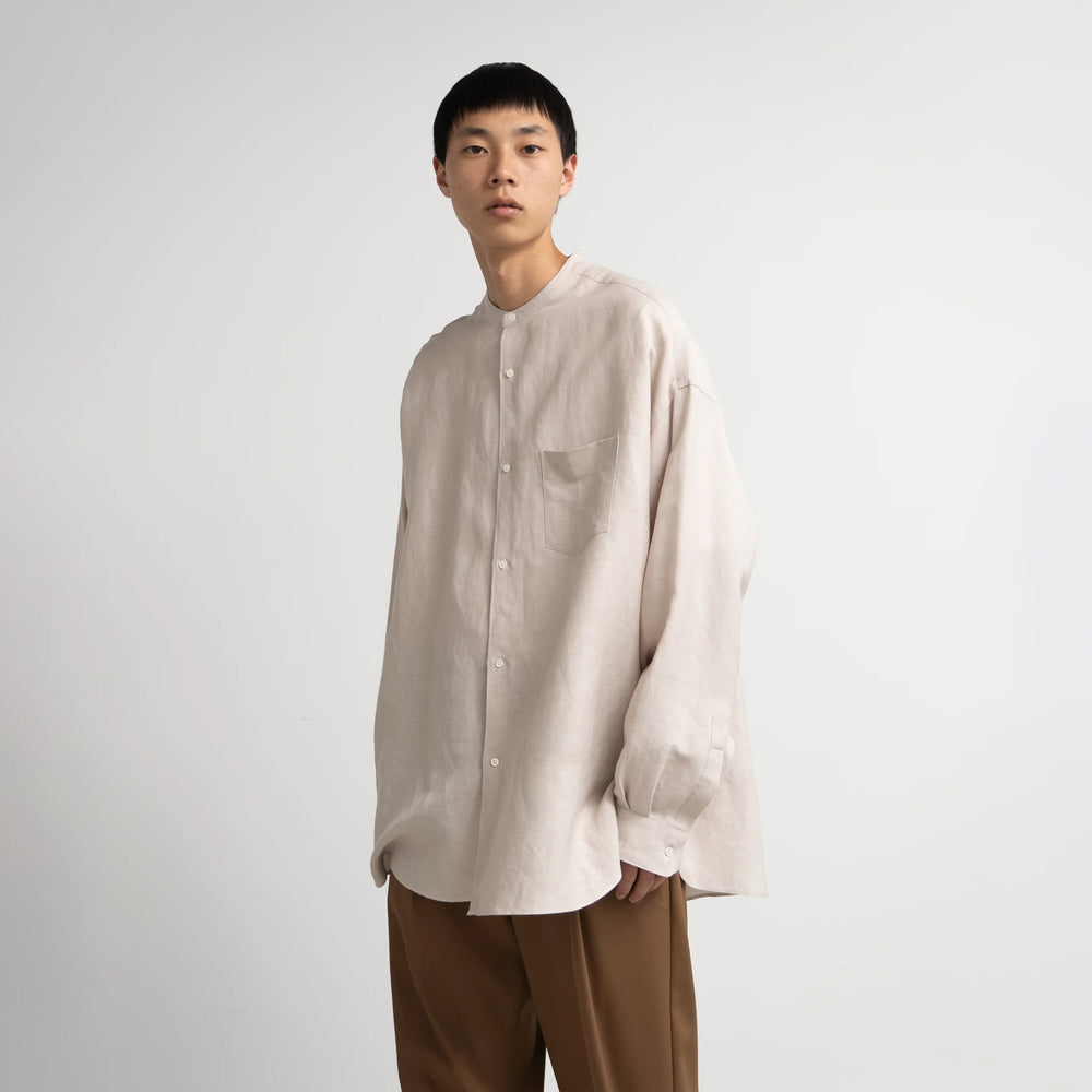 Linen L/S Oversized Band Collar Shirt