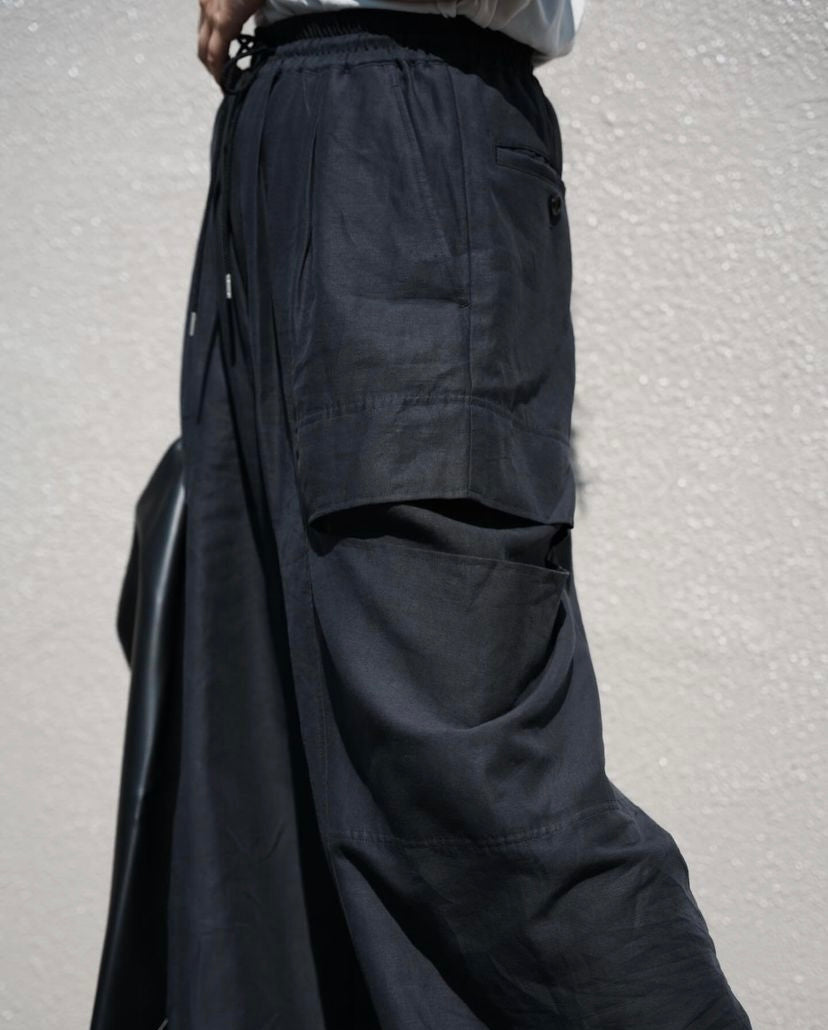 パンツ linen cotton satin bow silhouette pants linen cotton satin bow silhouette pants – OBLIGE