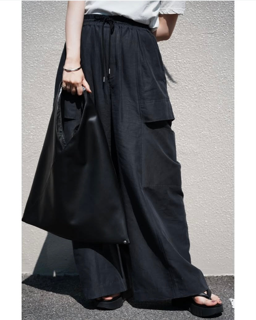 パンツ linen cotton satin bow silhouette pants linen cotton satin bow silhouette pants – OBLIGE