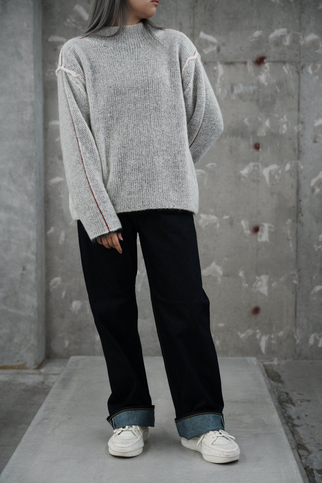 
                  
                    side-c wooled mohair knitted pullover
                  
                