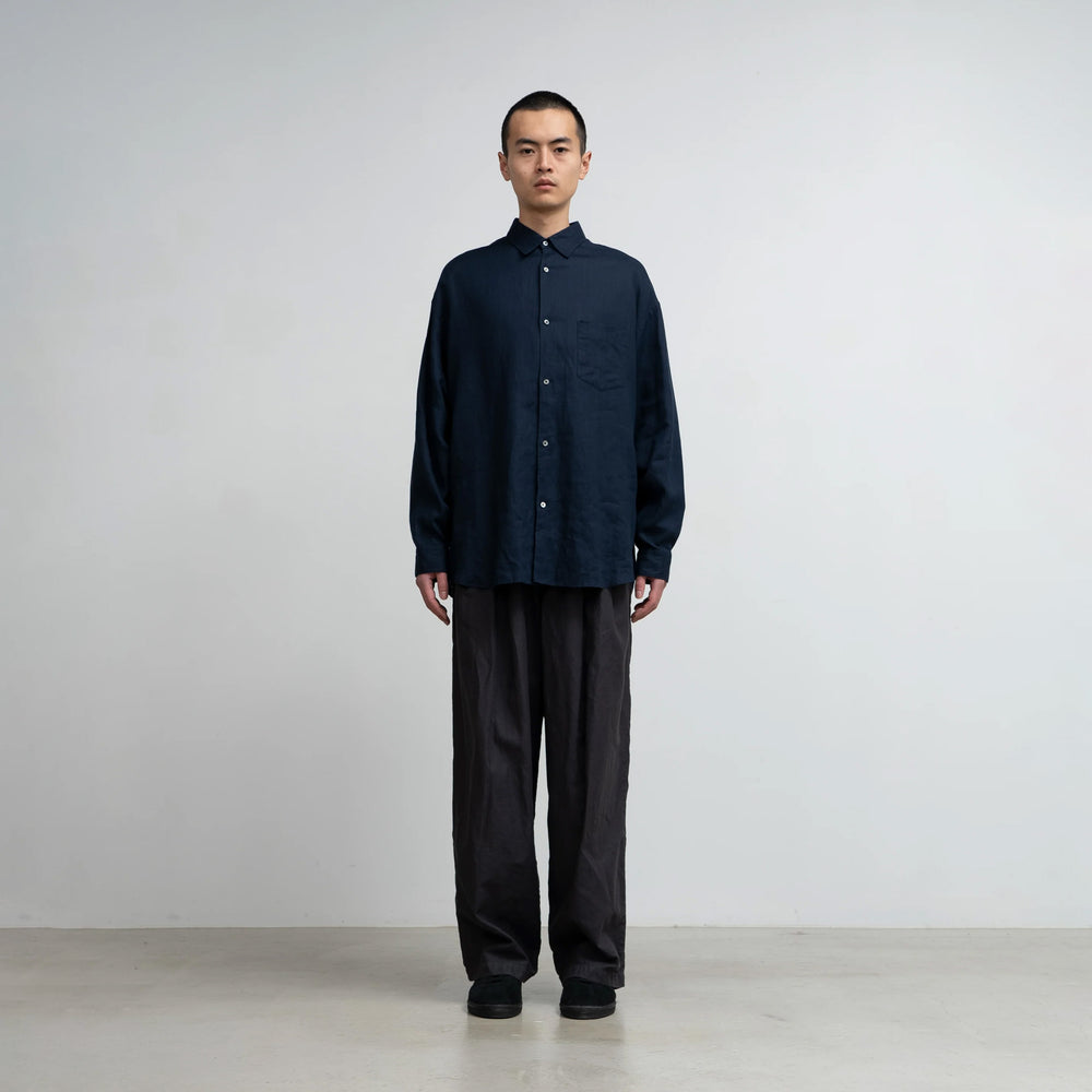 LINEN L/S OVERSIZED REGULAR COLLAR SHIRT – OBLIGE