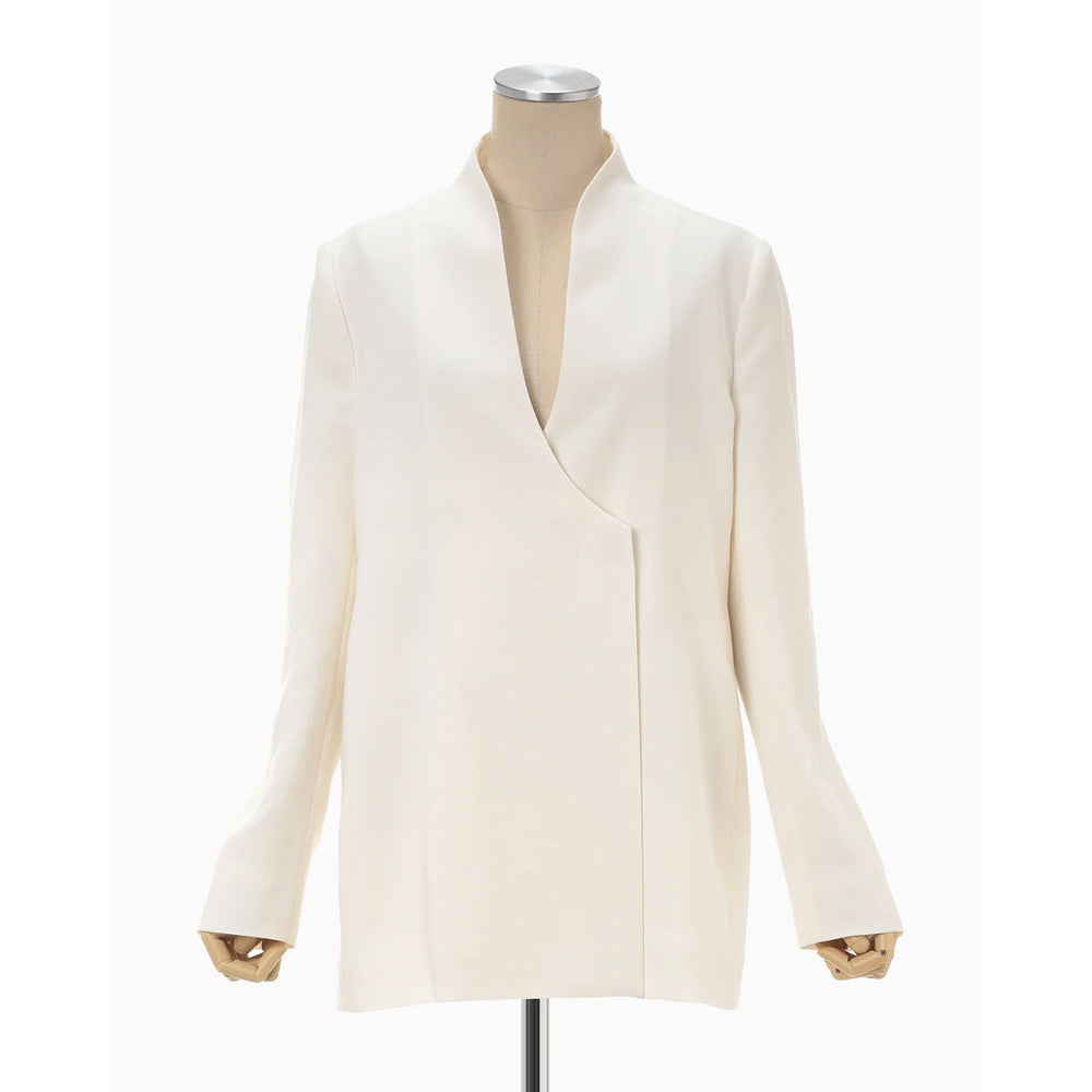
                  
                    Linen Touch Triacetate Collarless Double Breasted Jacket
                  
                