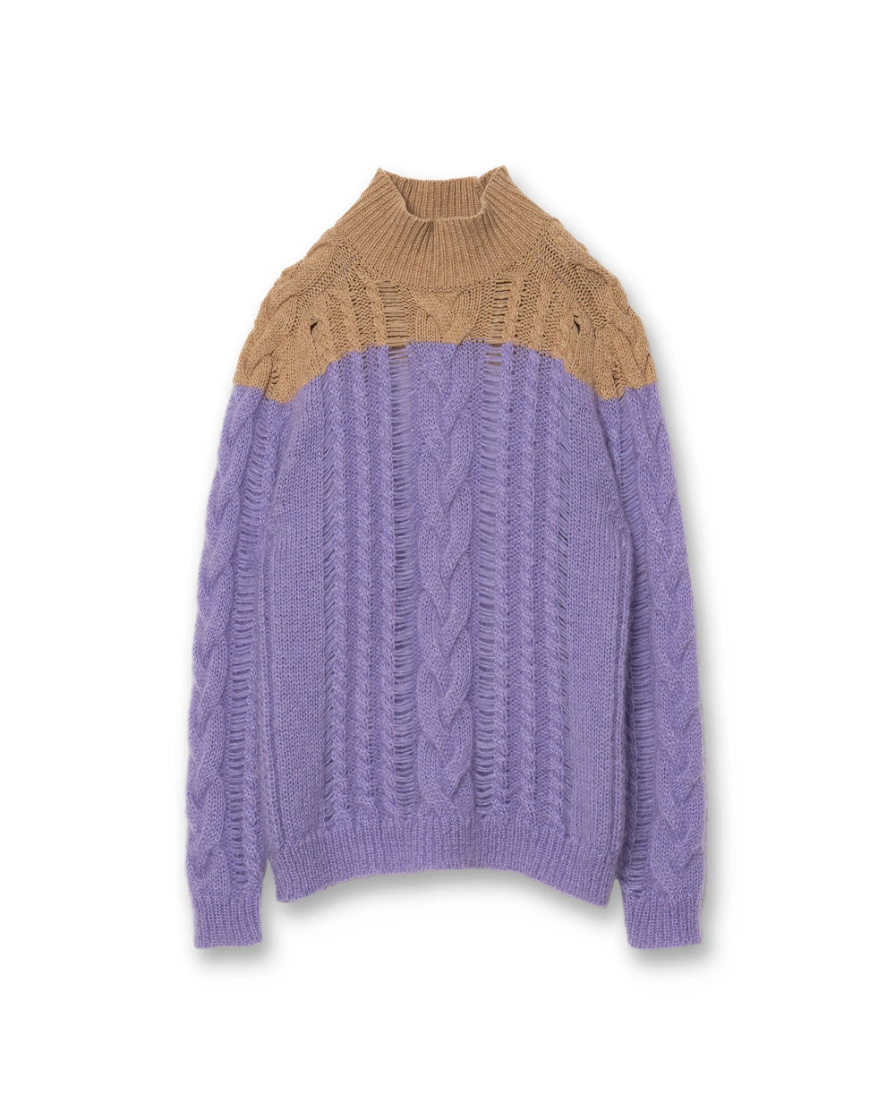 【TAN】MOHAIR CABLE SWEATER