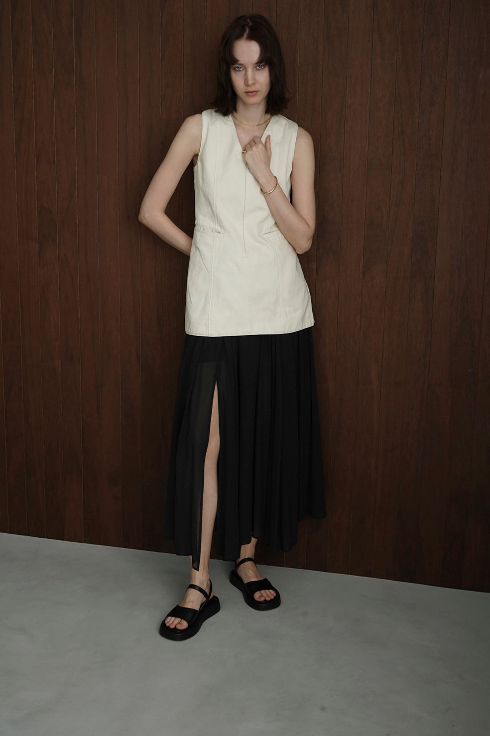 ベージュSHEER SLIT SKIRT - ロングスカート