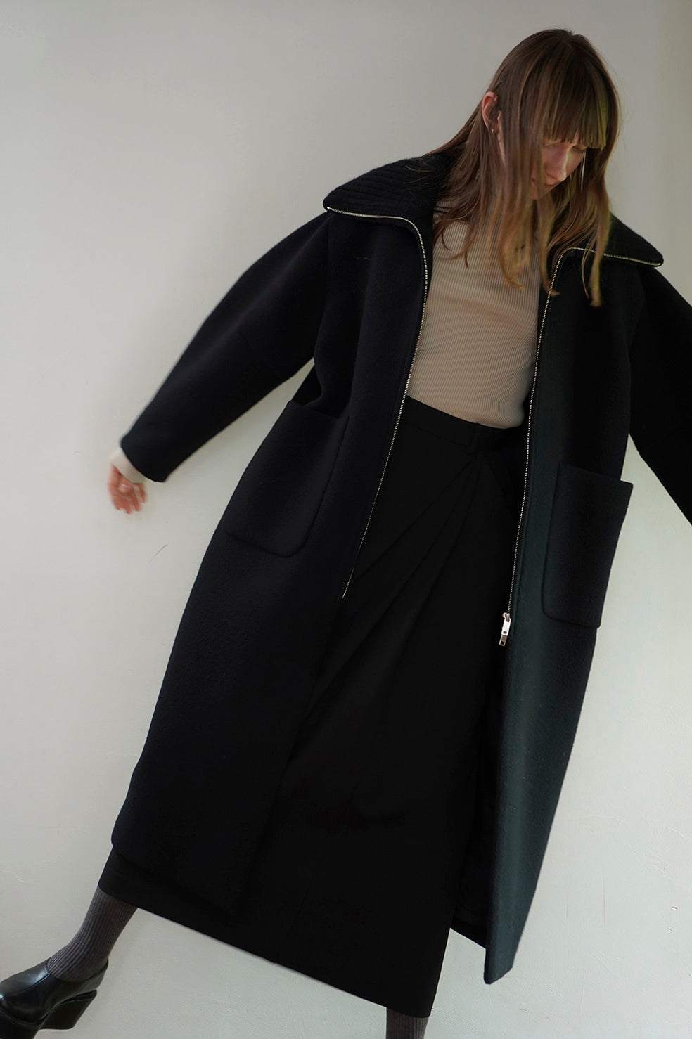 RIB COLLAR WOOL LONG COAT – OBLIGE