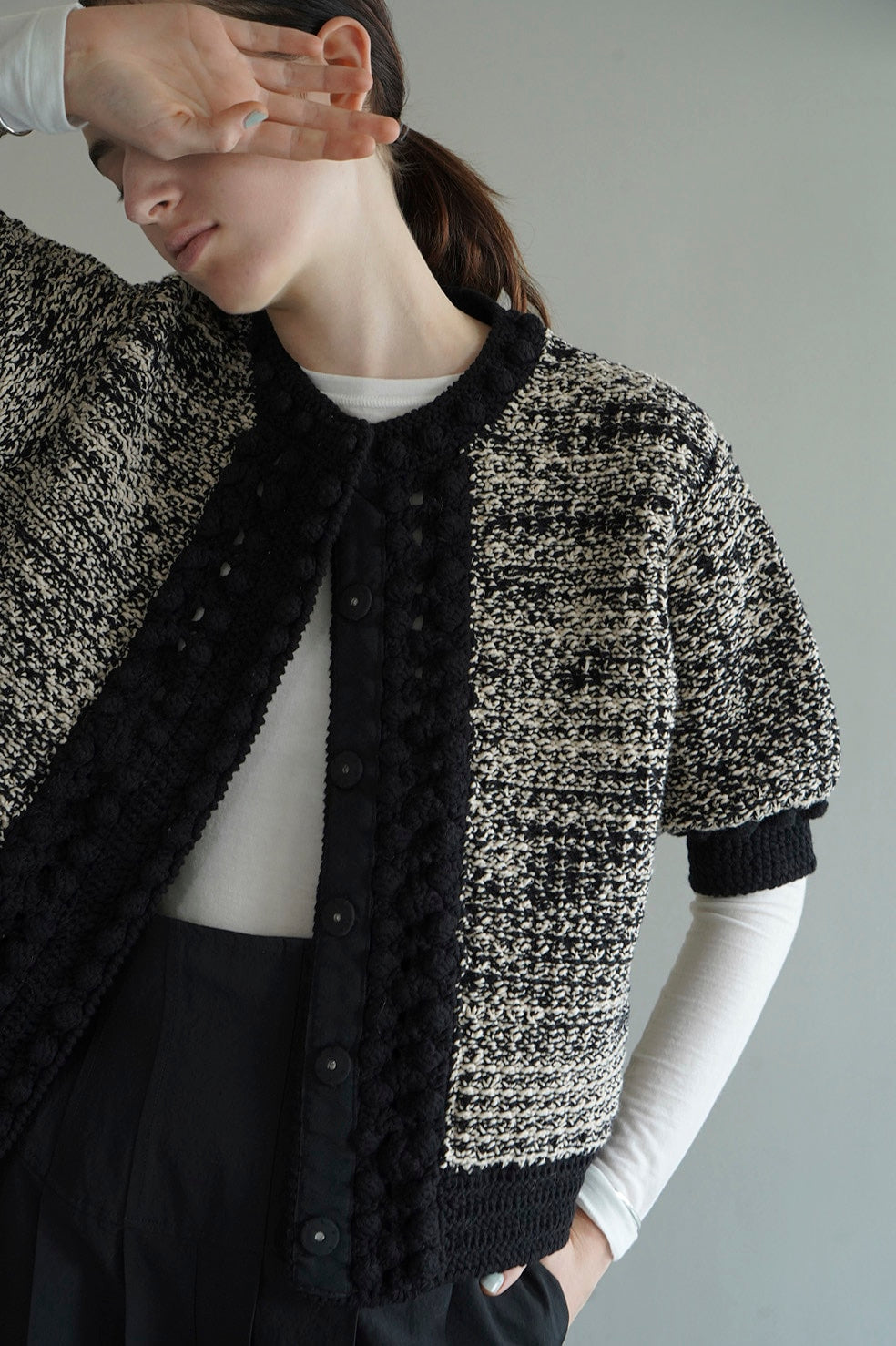 DOT LINE HALF SLEEVE KNIT CARDIGAN – OBLIGE