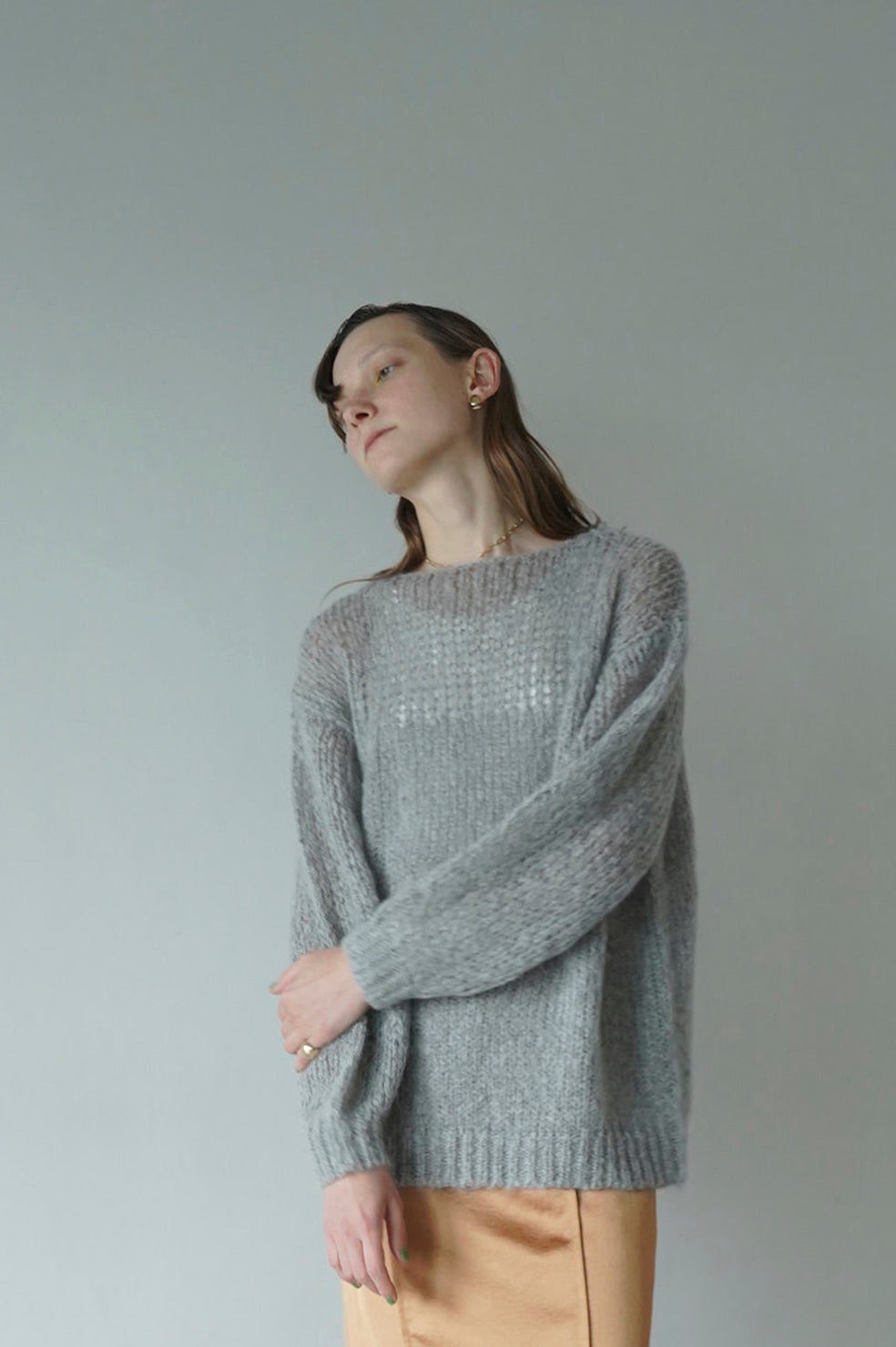 HALF SHEER LOOSE MOHAIR KNIT TOPS