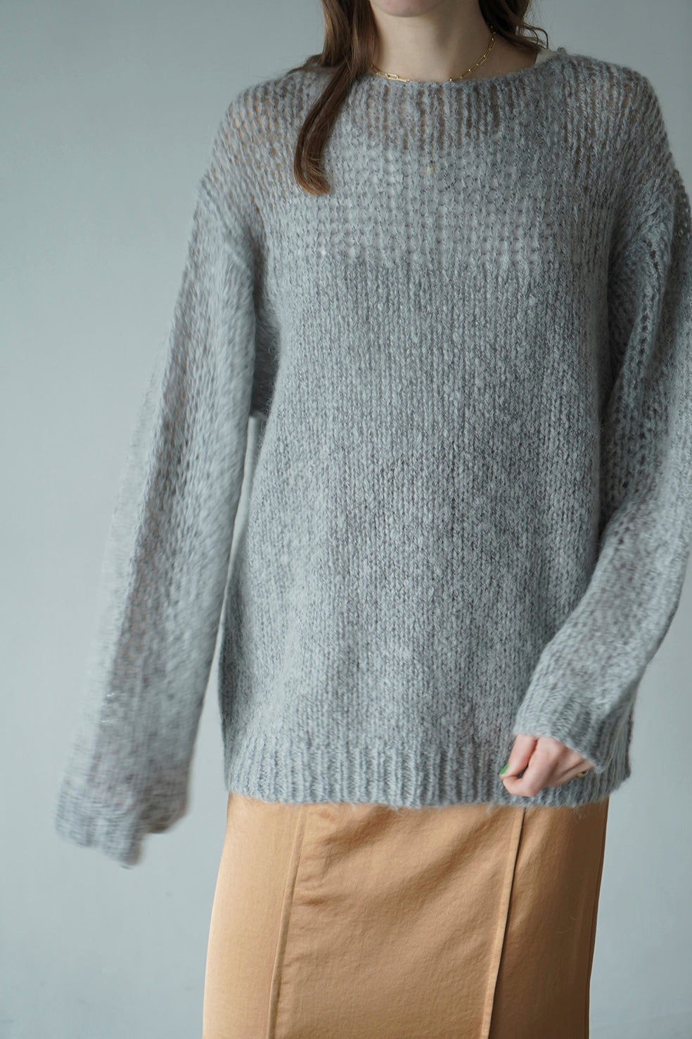 アイボリーサイズHALF SHEER LOOSE MOHAIR KNIT TOPS アイボリー