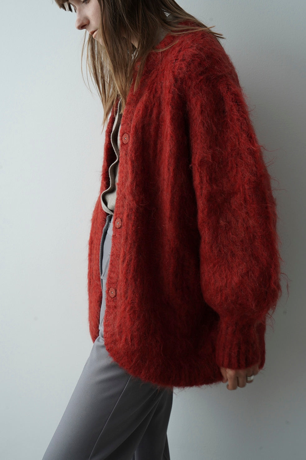 人気カラーの MOHAIR COLOR CLANE SHAGGY ピンク CARDIGAN ジャケット 