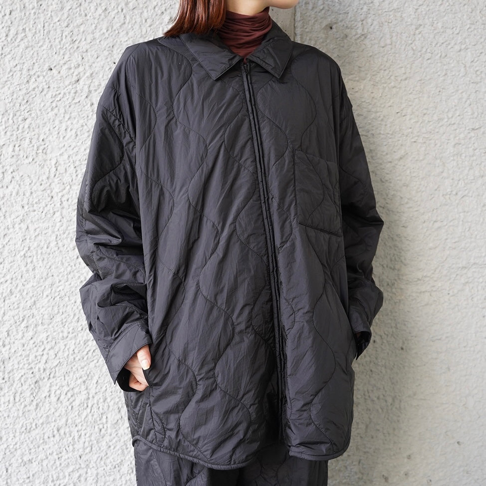 Oversized Quilted Zip Shirt Jacket -BLACK