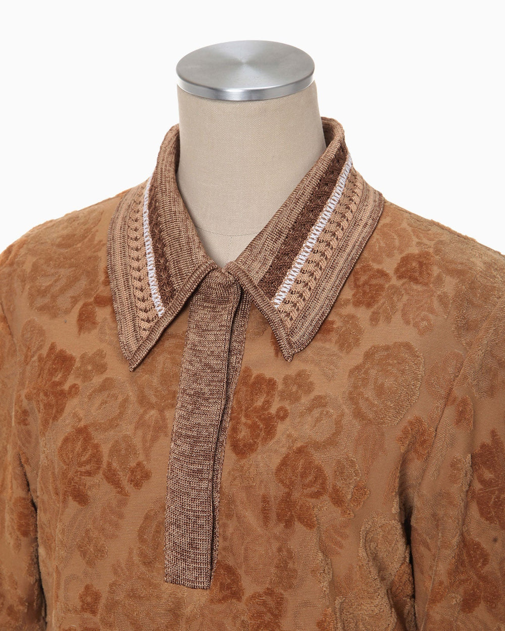 Flowered Velour Jacquard Polo Shirt -BROWN – OBLIGE