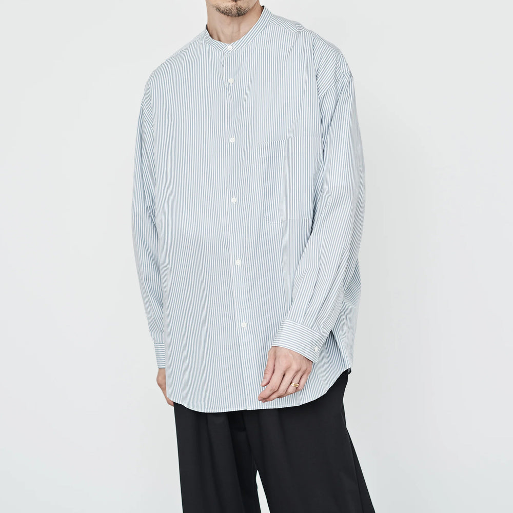 BROAD STRIPE L/S OVERSIZED BAND COLLAR SHIRT – OBLIGE