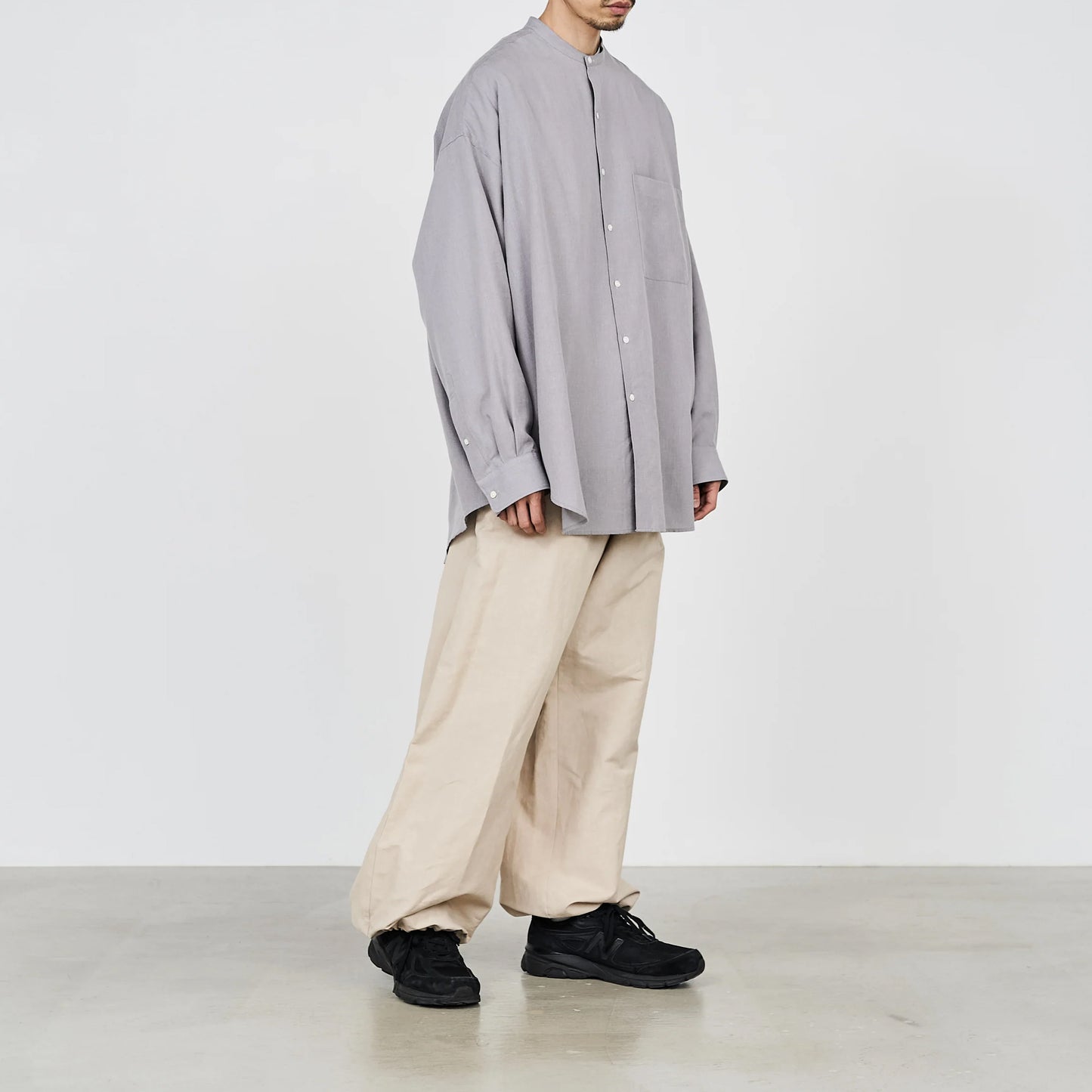 LINEN CUPRO OVERSIZED BAND COLLAR SHIRT – OBLIGE