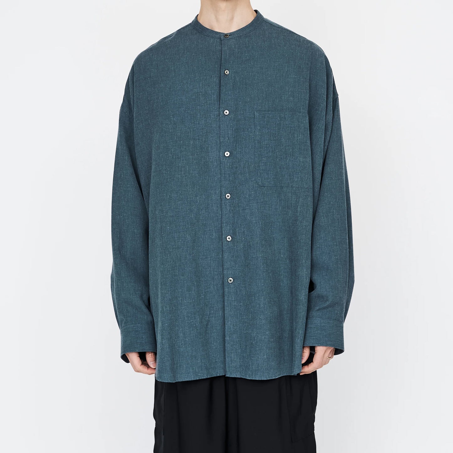 LINEN CUPRO OVERSIZED BAND COLLAR SHIRT – OBLIGE