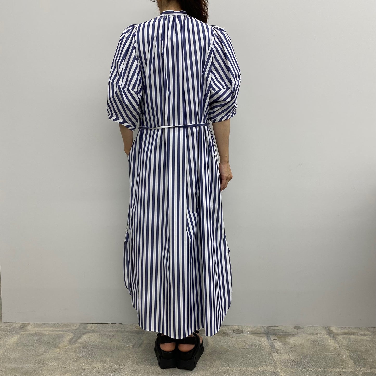 T/C STRIPED BALLOON SLEEVE DRESS – OBLIGE